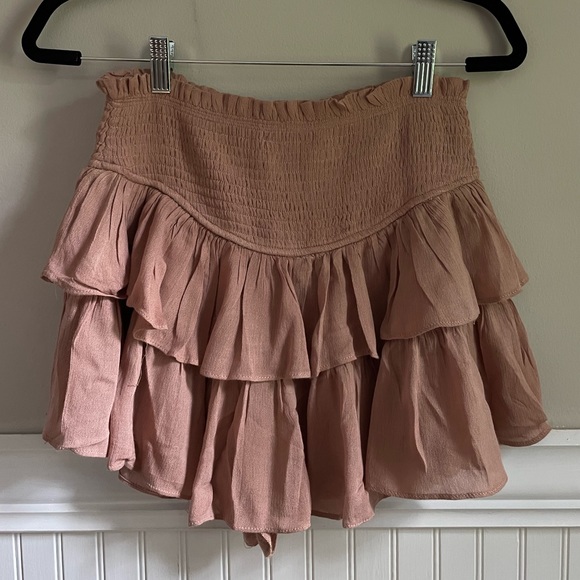 Vestique brown, ruffled mini skort - size S - Picture 1 of 3